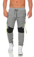 Herren Cargo Jogginghose Freizeithose Sportlich Design Jogger Hellgrau-Gelb 2XL