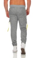 Herren Cargo Jogginghose Freizeithose Sportlich Design Jogger Hellgrau-Gelb 2XL