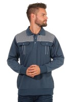 Herren Polo Shirt Langarm Baumwolle Longsleeve mit Brusttaschen; Grau-Blau M/50