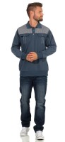 Herren Polo Shirt Langarm Baumwolle Longsleeve mit Brusttaschen; Grau-Blau M/50