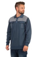 Herren Polo Shirt Langarm Baumwolle Longsleeve mit Brusttaschen; Grau-Blau M/50