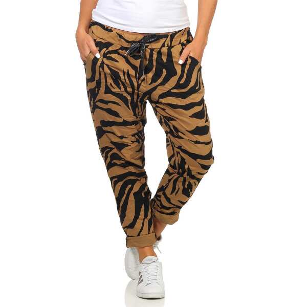 Damen Jogginghose Freizeithose Hose mit Muster, Braun S/M/L