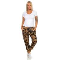 Damen Jogginghose Freizeithose Hose mit Muster, Braun S/M/L