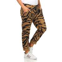 Damen Jogginghose Freizeithose Hose mit Muster, Braun S/M/L