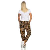 Damen Jogginghose Freizeithose Hose mit Muster, Braun S/M/L