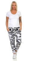 Damen Jogginghose Freizeithose Hose mit Muster, Weiß S/M/L