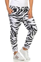 Damen Jogginghose Freizeithose Hose mit Muster, Weiß S/M/L