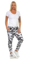 Damen Jogginghose Freizeithose Hose mit Muster, Weiß S/M/L