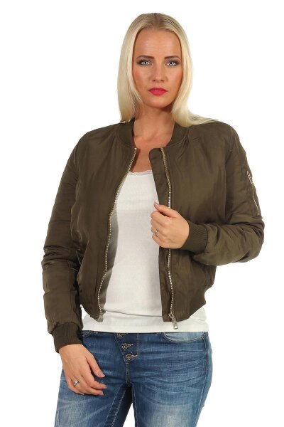 Damen Bomberjacke Flieger Pilotenjacke Biker; Khaki XS