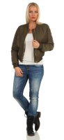 Damen Bomberjacke Flieger Pilotenjacke Biker; Khaki XS
