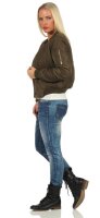 Damen Bomberjacke Flieger Pilotenjacke Biker; Khaki XS