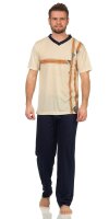 Herren Sommer Pyjama Lange Schlafhose V- T-shirt; Beige M