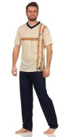Herren Sommer Pyjama Lange Schlafhose V- T-shirt; Beige M