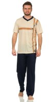 Herren Sommer Pyjama Lange Schlafhose V- T-shirt; Beige XL