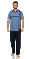 Herren Sommer Pyjama Lange Schlafhose V- T-shirt; Blau M