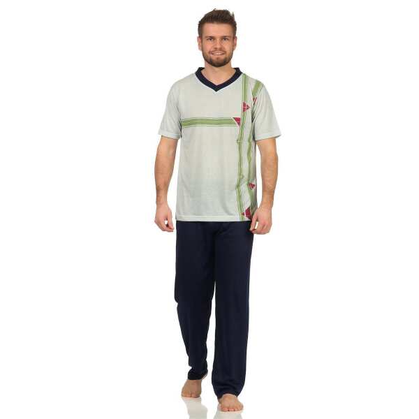 Herren Sommer Pyjama Lange Schlafhose V- T-shirt; Grün M