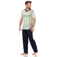 Herren Sommer Pyjama Lange Schlafhose V- T-shirt; Grün M