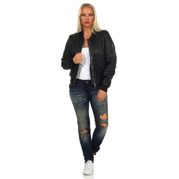 Damen Pilotenjacke – Edle Kunstleder Übergangsjacke mit