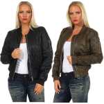 Damen Bomberjacke Flieger Pilotenjacke Biker; Kunstleder,