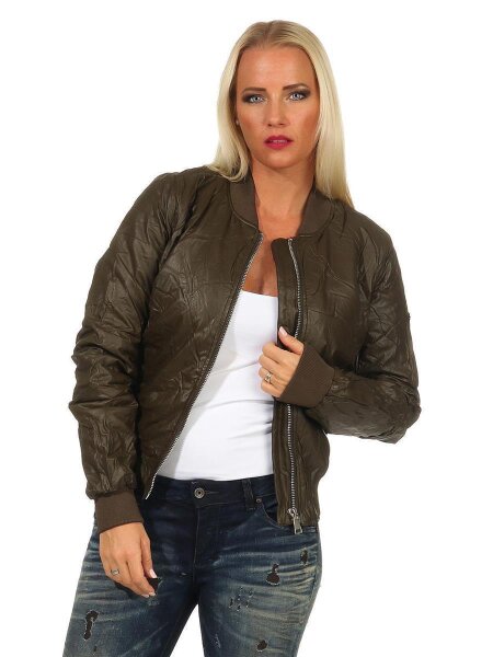 Damen Bomberjacke Flieger Pilotenjacke Biker; Kunstleder, Khaki/XS