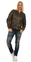 Damen Bomberjacke Flieger Pilotenjacke Biker; Kunstleder, Khaki/XS