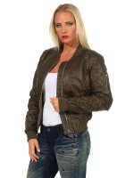 Damen Bomberjacke Flieger Pilotenjacke Biker; Kunstleder, Khaki/S
