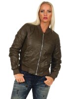Damen Bomberjacke Flieger Pilotenjacke Biker; Kunstleder, Khaki/S