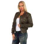 Damen Bomberjacke Flieger Pilotenjacke Biker; Kunstleder, Khaki/M