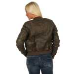 Damen Bomberjacke Flieger Pilotenjacke Biker; Kunstleder, Khaki/M