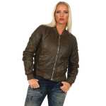 Damen Bomberjacke Flieger Pilotenjacke Biker; Kunstleder, Khaki/M