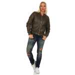Damen Bomberjacke Flieger Pilotenjacke Biker; Kunstleder, Khaki/M