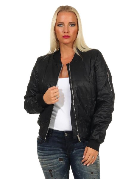 Damen Bomberjacke Flieger Pilotenjacke Biker; Kunstleder, Schwarz/S