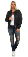 Damen Bomberjacke Flieger Pilotenjacke Biker; Kunstleder, Schwarz/S