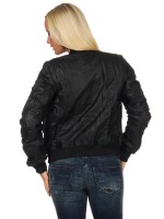 Damen Bomberjacke Flieger Pilotenjacke Biker; Kunstleder, Schwarz/S