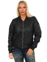 Damen Bomberjacke Flieger Pilotenjacke Biker; Kunstleder, Schwarz/S