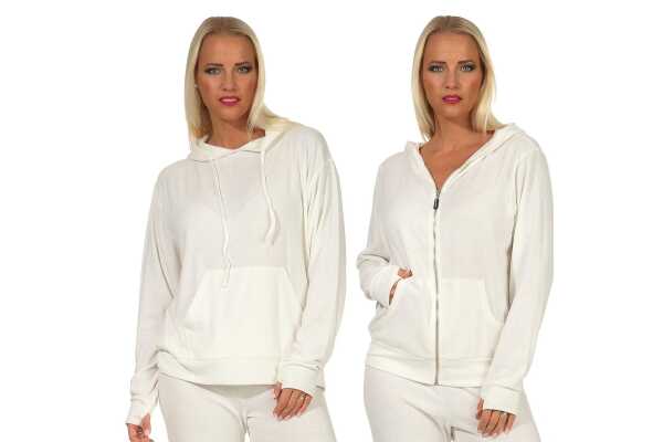 Damen Sweatshirt Hoodie Langarmshirt – mit Kapuze und Kängurutasche oder Reißverschluss