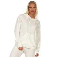 Damen Sweatshirt Langarmshirt Hoodie Oberteil, Ecru, S...