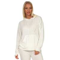 Damen Sweatshirt Langarmshirt Hoodie Oberteil, Ecru, S Hoodie