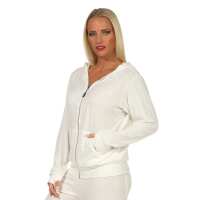 Damen Sweatshirt Langarmshirt Hoodie Oberteil, Ecru, S Zipper