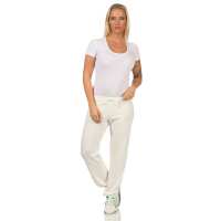 Damen Trainingshose Jogging Sport Jogger Fitness Hose Freizeit, Ecru S
