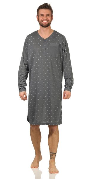 Herren Nachthemd langarm Sleepshirt; Grün-Grau XL
