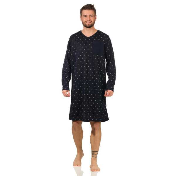 Herren Nachthemd langarm Sleepshirt; Dunkelblau M