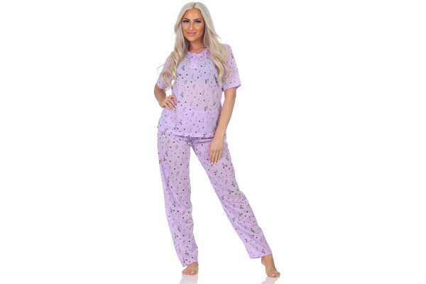 Damen Pyjama zweiteiliger Schlafanzug Pyjama-Set,  Flieder/2XL/44