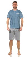 Herren Pyjama Short & Tshirt Schlaf-Anzug;  Blau-Grau M
