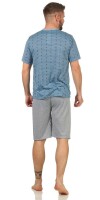 Herren Pyjama Short & Tshirt Schlaf-Anzug;  Blau-Grau M