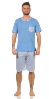 Herren Pyjama Short & Tshirt Schlaf-Anzug;  Hellblau 2XL