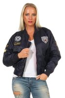 Damen Bomberjacke mit Patches, Dunkelblau XS