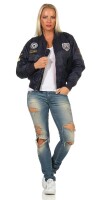 Damen Bomberjacke mit Patches, Dunkelblau XS