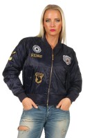 Damen Bomberjacke mit Patches, Dunkelblau XS