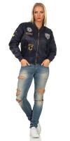 Damen Bomberjacke mit Patches, Dunkelblau XS